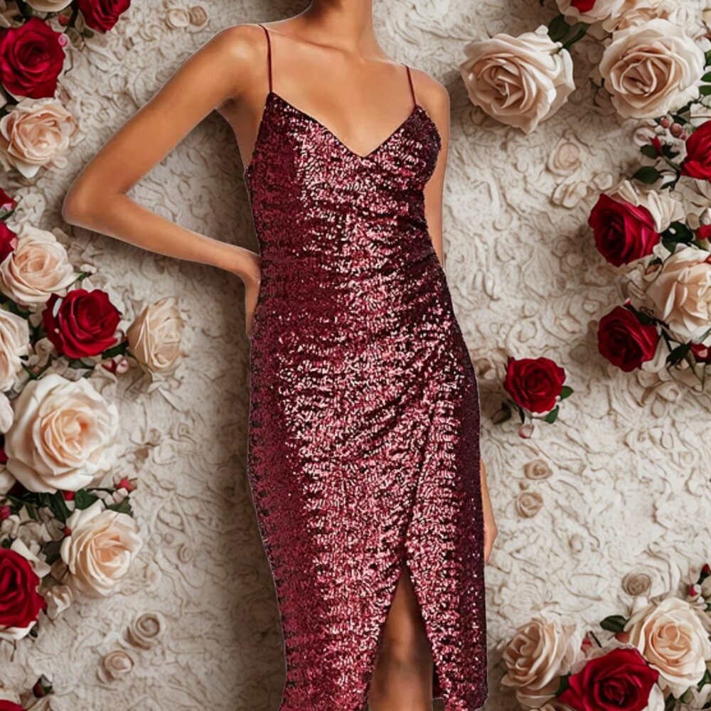 NWT- Black Halo Wine Red Sequin Dress